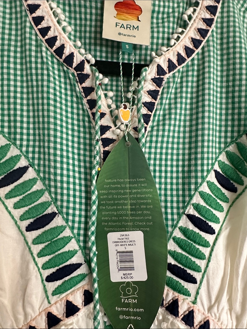 FARM Rio Green & White Palm-Print Embroidered Maxi Dress - Picture 2 of 4